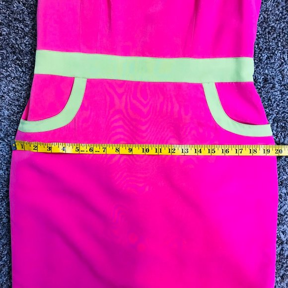 Vintage Michelle Antonelli Pink and Green 100% Silk Scoop neck Sheath Dress - Picture 9 of 10
